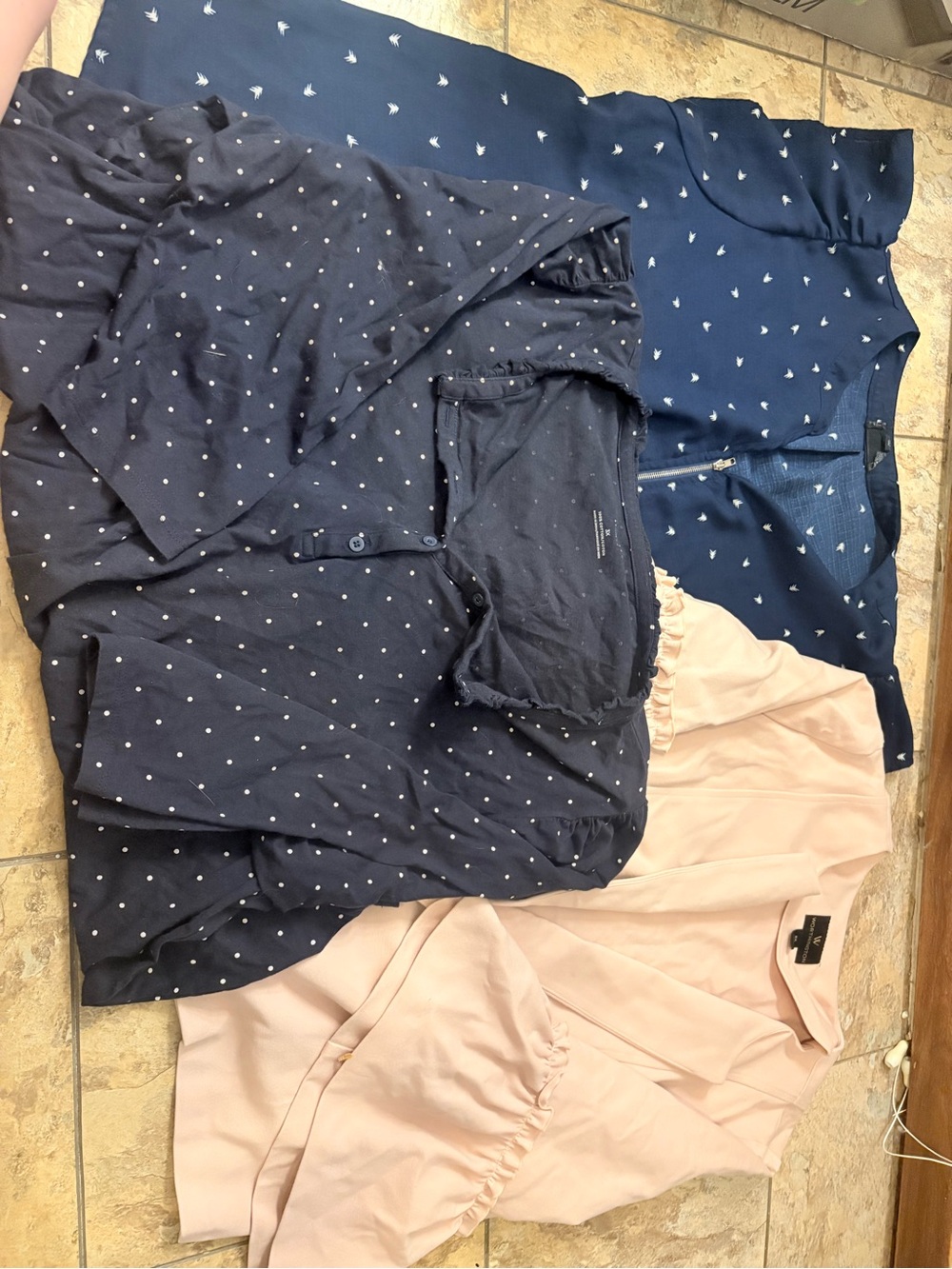 3-Pack Women's Blouse Set - Navy Polka Dot, Navy Bird Print, Blush Pink